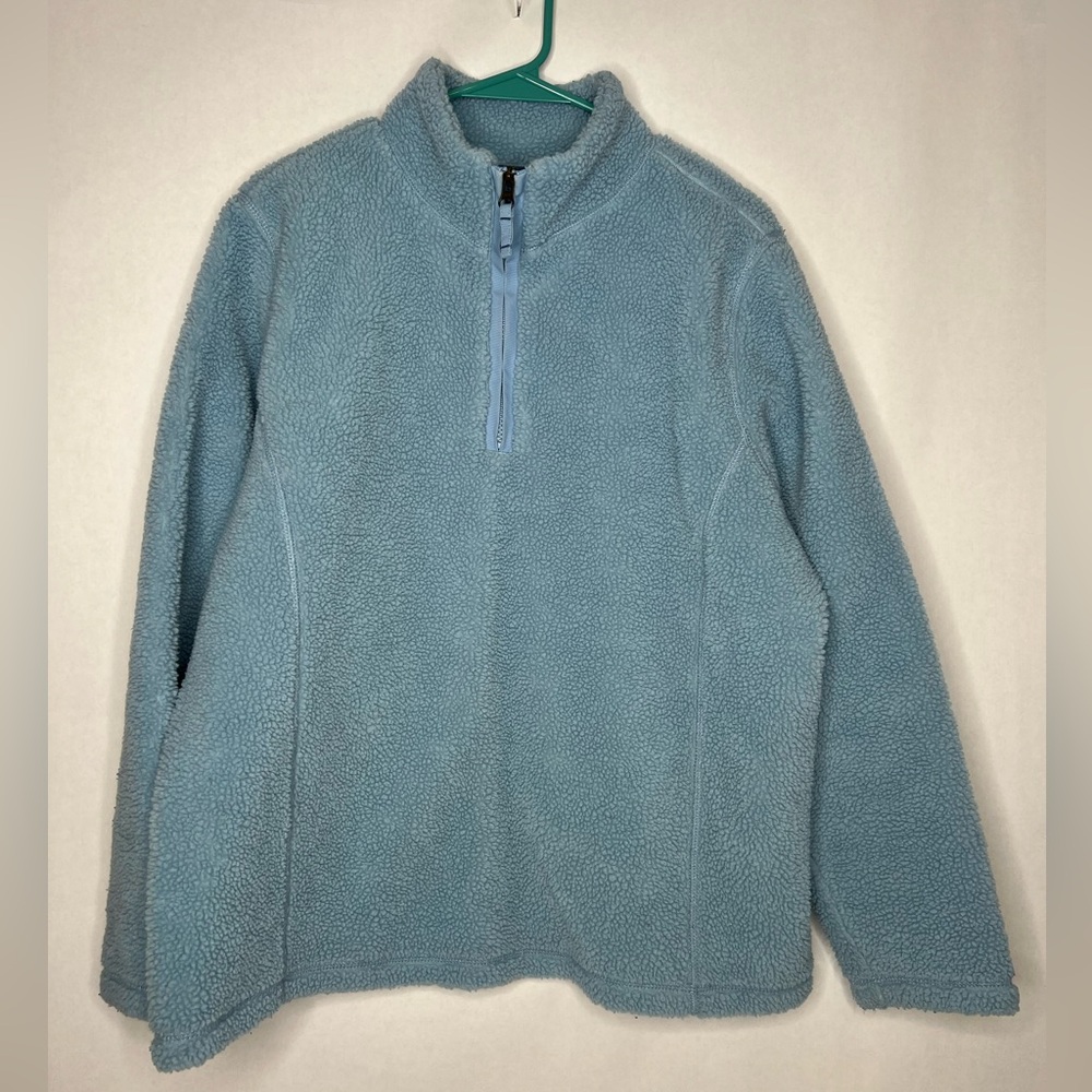 Lands End Light Blue Sherpa Fleece 1/4 Zip Pullover Sweatshirt Size L 14/16
